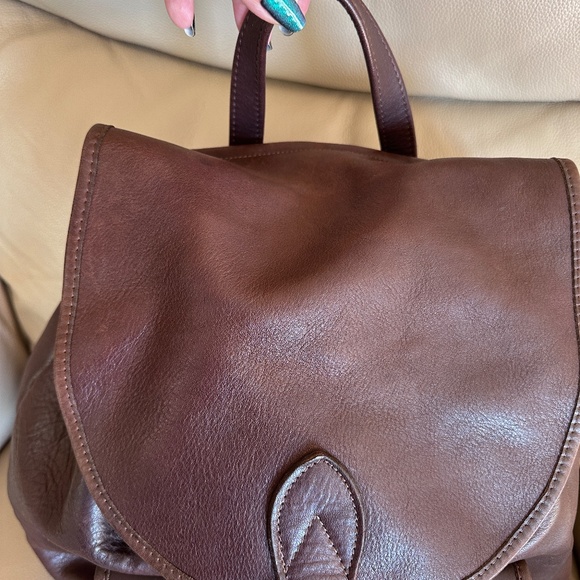100% Leather Large M LONDON Vintage Backpack Maroon/Brown, Suede Interior Bag - Picture 7 of 13